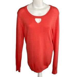 ONE A Tunic Sweater Top Women's LARGE Coral Orange Tunic Drop Keyhole-Neck Soft